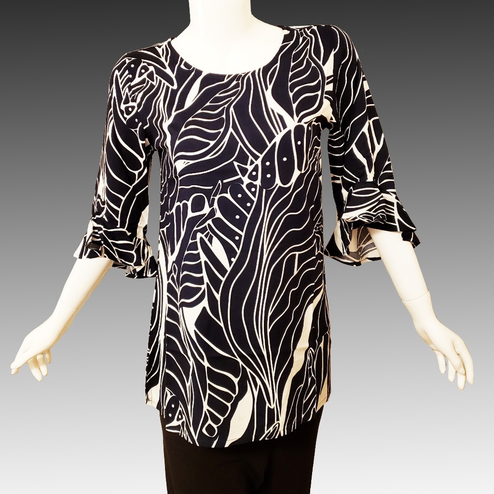 Elegant Ruffled Sleeve Tunic Blouse Top